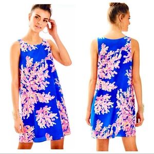 Lilly Pulitzer Jackie Shift Dress Silk Mini It's Electric Coral Print Blue XL